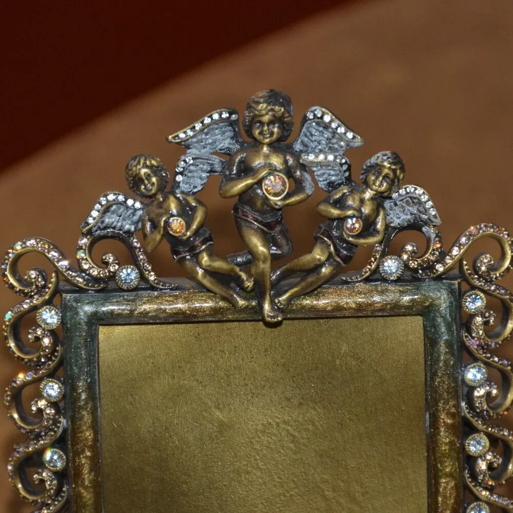 RARE JAY STRONGWATER GUARDIAN ANGEL CHERUB TUILIERES SCROLL CRYSTAL ENAMEL FRAME